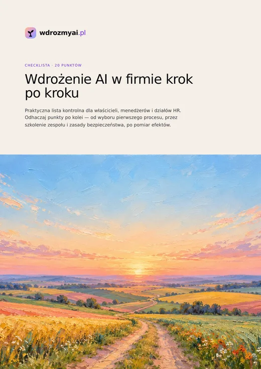 Okładka checklisty PDF „Wdrożenie AI w firmie krok po kroku”